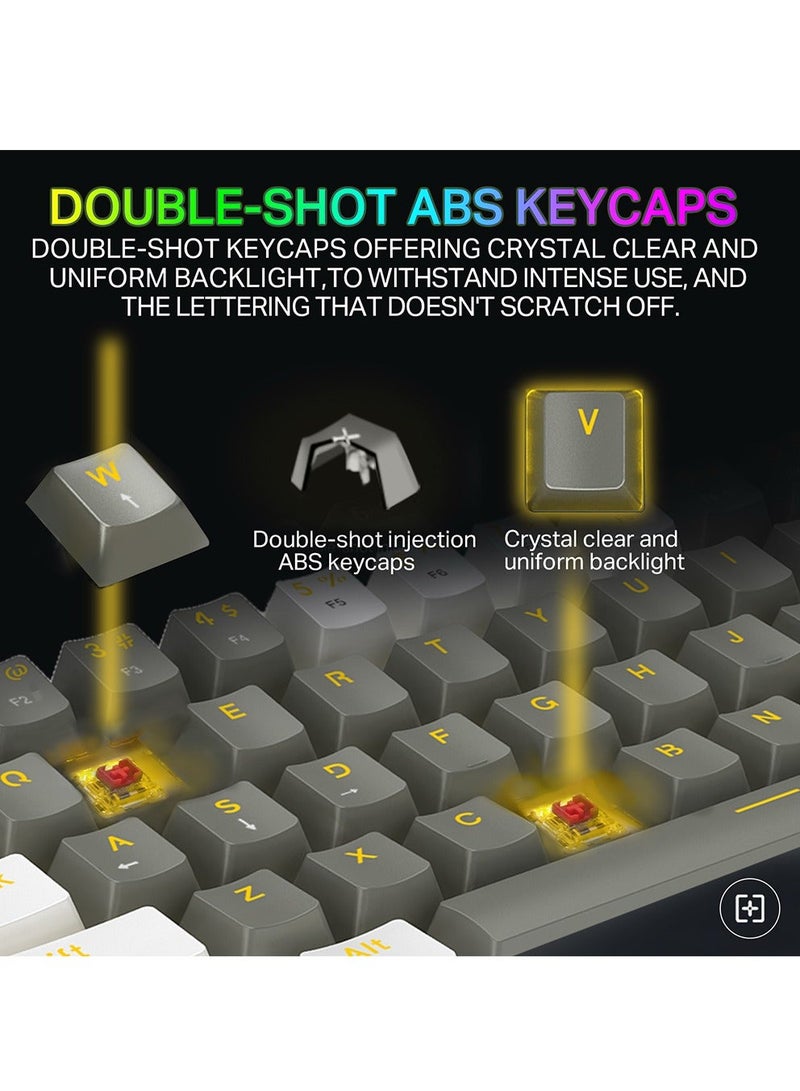 E-YOOSO Z-11 60% Mechanical Gaming Keyboard,Red Switch 61 Keys Wired Compact Keyboard,Yellow Backlit and Metal Panel for Windows,Mac OS-Grey White - Image 3