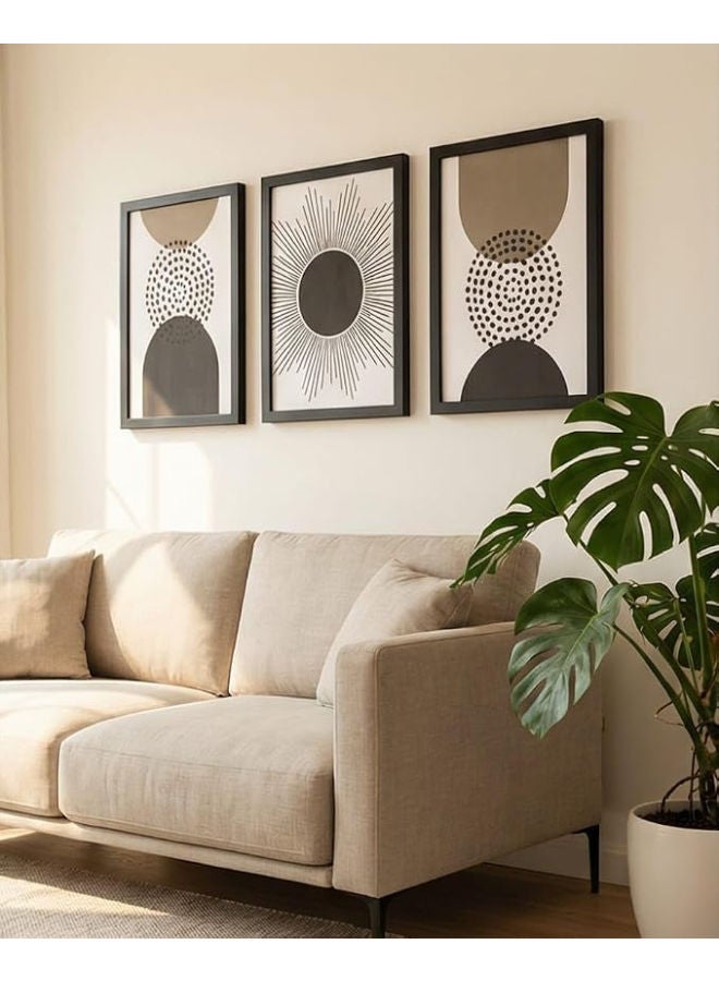 برواز جلاري مجموعة لوحات جدارية تجريدية حديثة مكونة من 3 قطع - 30 × 40 سم لكل إطار (إطار أسود) - Image 2