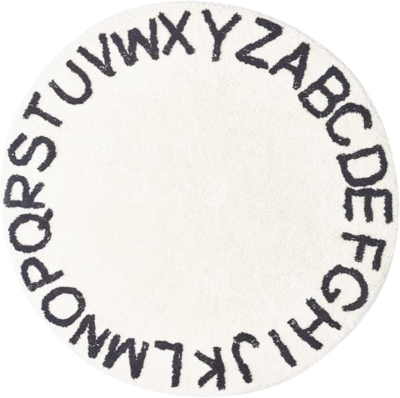 Non Slip Round Alphabet Design Area Rug Washable Nordic Style Soft Carpet - Image 1