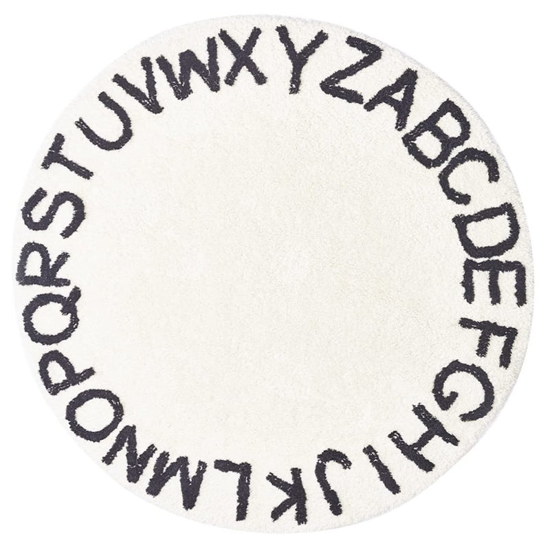 Non Slip Round Alphabet Design Area Rug Washable Nordic Style Soft Carpet - Image 2