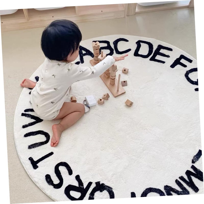Non Slip Round Alphabet Design Area Rug Washable Nordic Style Soft Carpet - Image 3