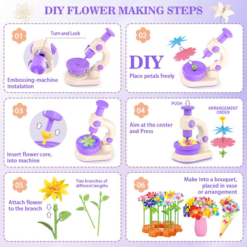 SANANT Fabric Flower Bouquets Toys, DIY Arts and Crafts Toys for Kids 4-8, Making Kit Build Own Bouquet, DIY Educational Activities Flower Making Kit Toys for Toddlers, Birthday Gifts for Girls - Image 3