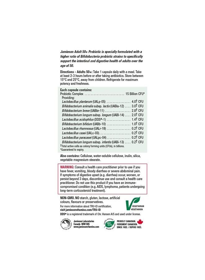 Jamieson Adult 50+ Probiotic Complex, 15 Billion, 30 vegi caps - Image 5