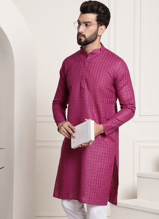 Sojanya قميص كورتا بأكمام طويلة وياقة ماندارين للرجال بتصميم مربعات - Image 1