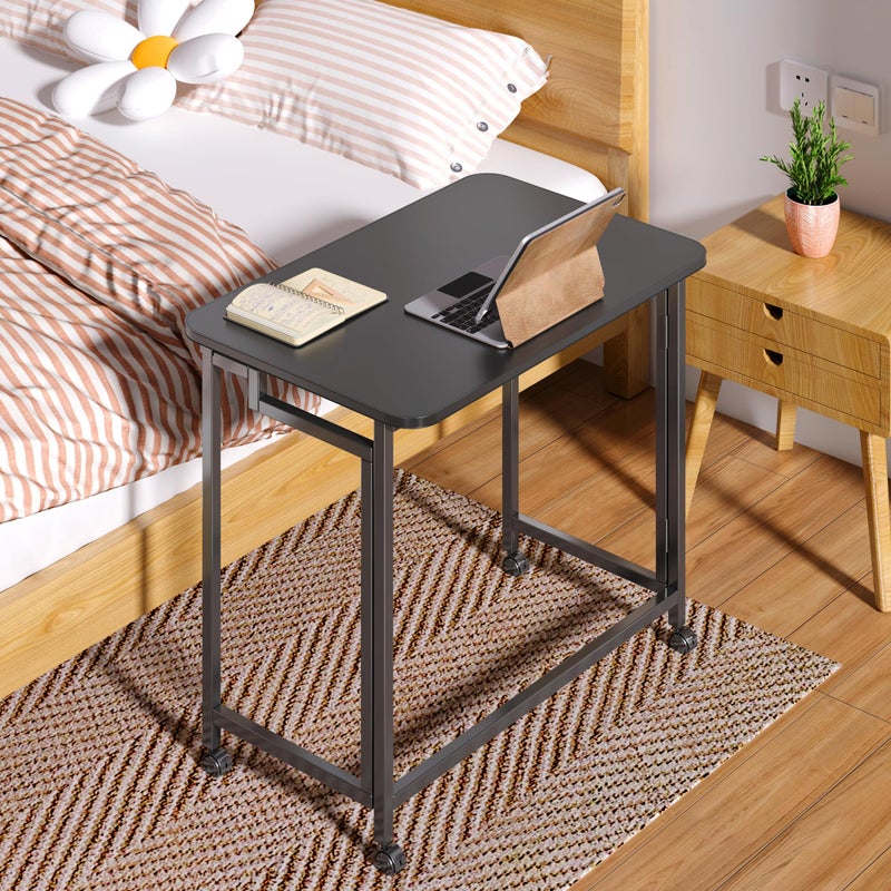 4NM 23.6" Mobile Small Rolling Computer Desk, Folding Laptop Cart Table with Wheels, Portable Office Desk for Small Space Couch Bed - All White - Image 2