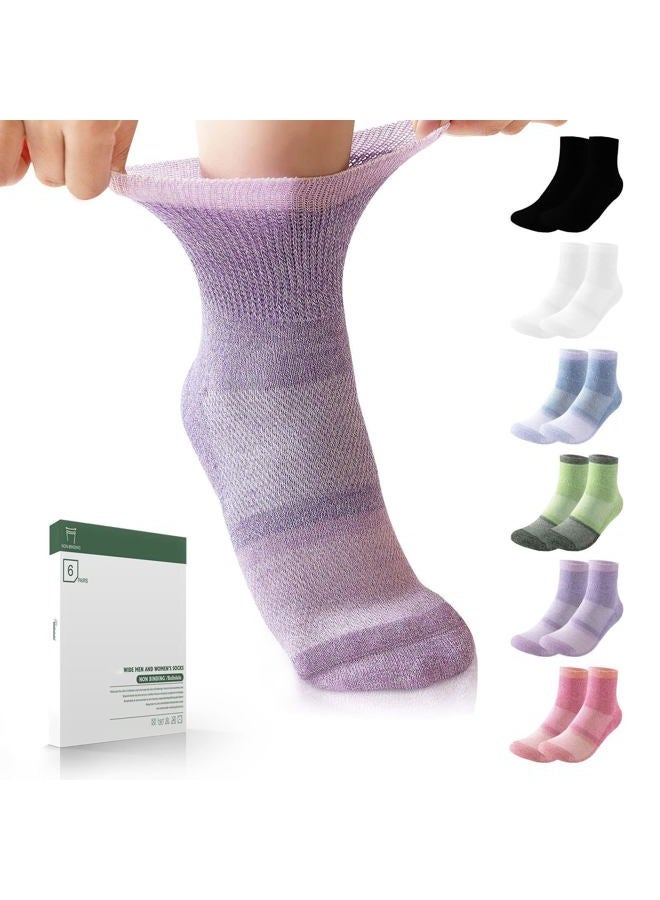 Bulinlulu Diabetic Socks for Women&Men,6 Pairs Non Binding Diabetic Ankle Socks,Wide Socks with Seamless Toe(Medium,Bright Colors-6 Pairs) - Image 1