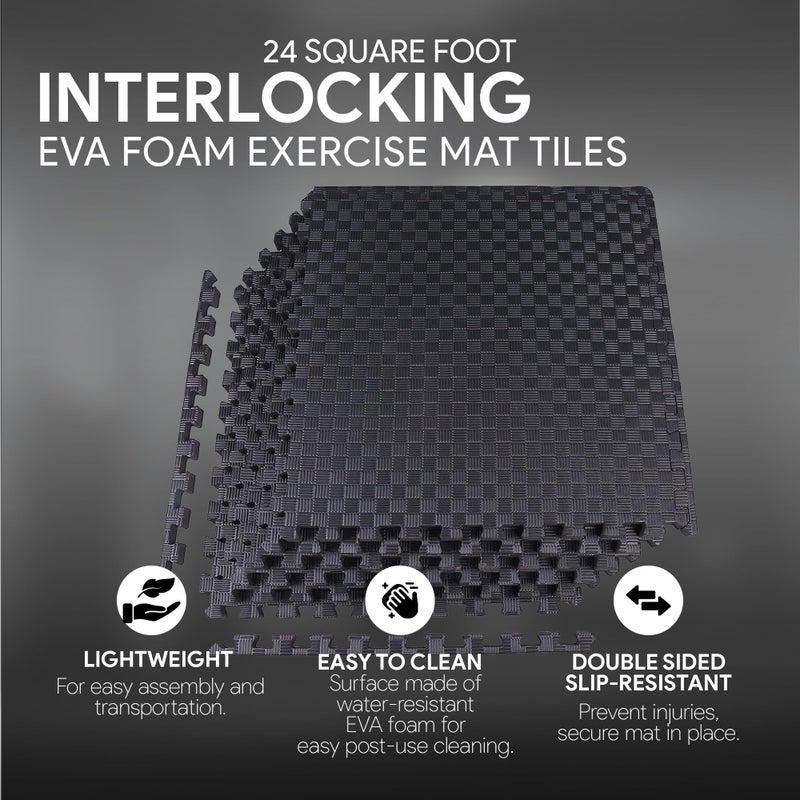 BalanceFrom Puzzle Exercise Mat 1" Thick, EVA Interlocking Foam Floor Tiles for Home Gym, Mat for Home Workout Equipment, Floor Padding for Kids, Black, 24 in x 24 in x 1 in, 24 Sq Ft - 6 Tiles - Image 3