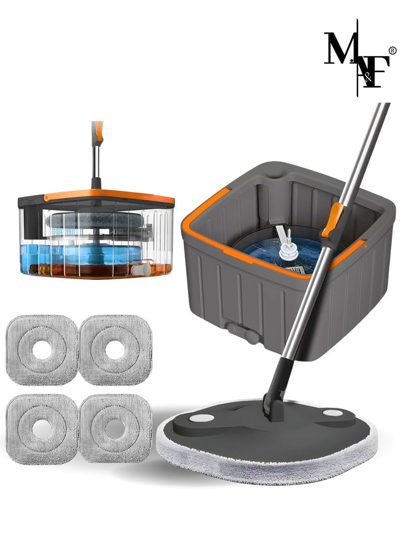 M.A&F's Spin Mop Set with Self Separating Sewage And Clean Water System, 360 ° Rotating Bucket Set Adjustable Versatile Handle Equipped With 4 replacement Washable Microfiber Mop Head - Image 1