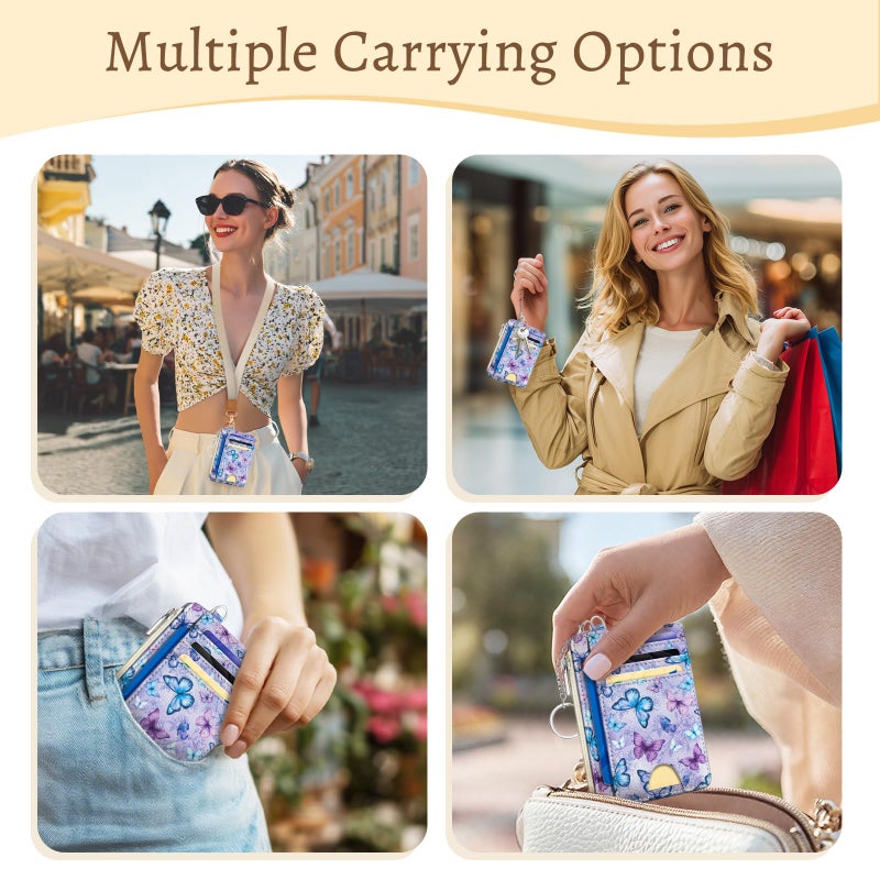 Kelvoris Credit Card Holder Slim Wallet Women, Butterfly Small RFID Blocking Wallets Woman Keychain with Zipper Coin Pocket, Front Pocket Thin Travel Ladies Card Case with ID Window - Image 2