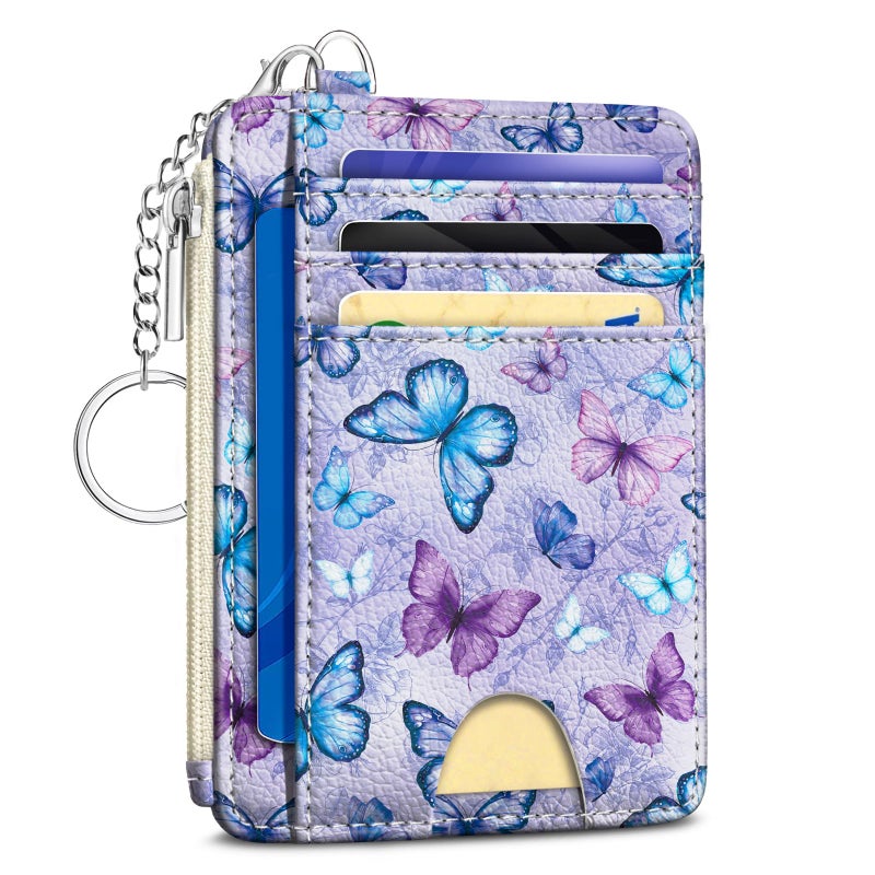 Kelvoris Credit Card Holder Slim Wallet Women, Butterfly Small RFID Blocking Wallets Woman Keychain with Zipper Coin Pocket, Front Pocket Thin Travel Ladies Card Case with ID Window - Image 1
