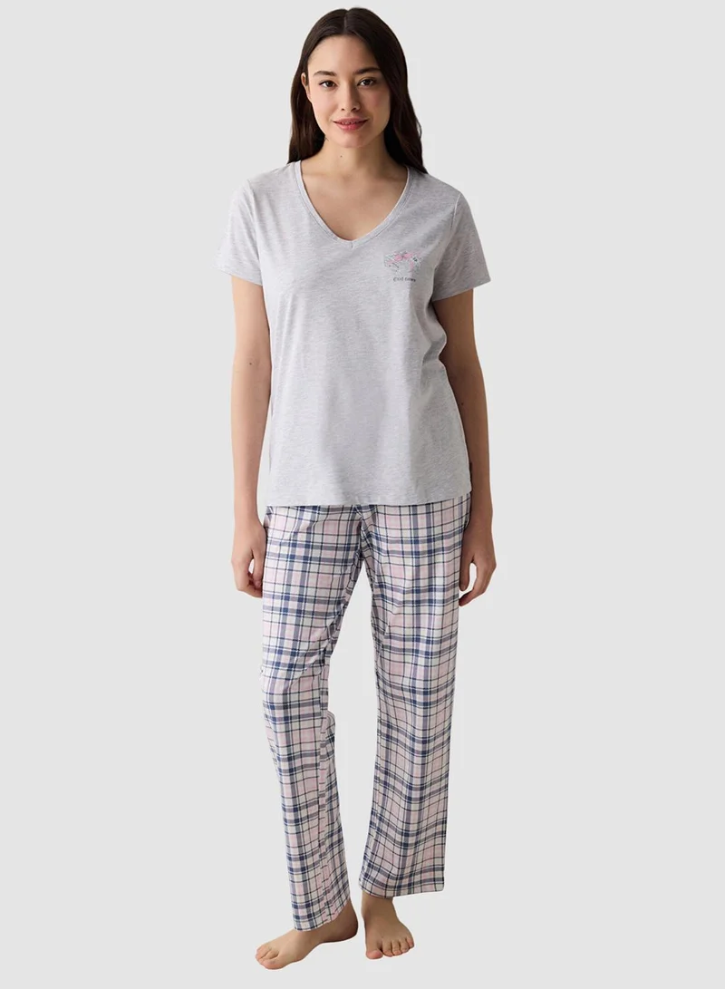 Penti Checked Pattern Cotton Pyjama Set