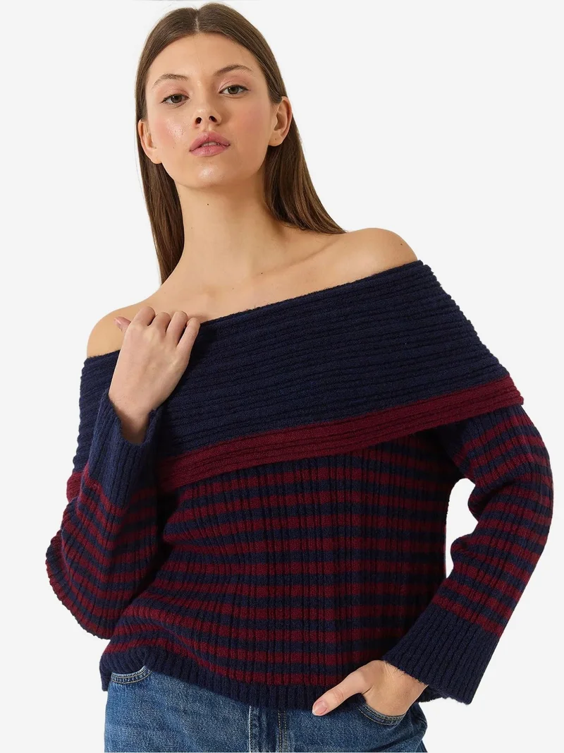 Bianco Lucci LUCCI Striped Strapless Knit Sweater
