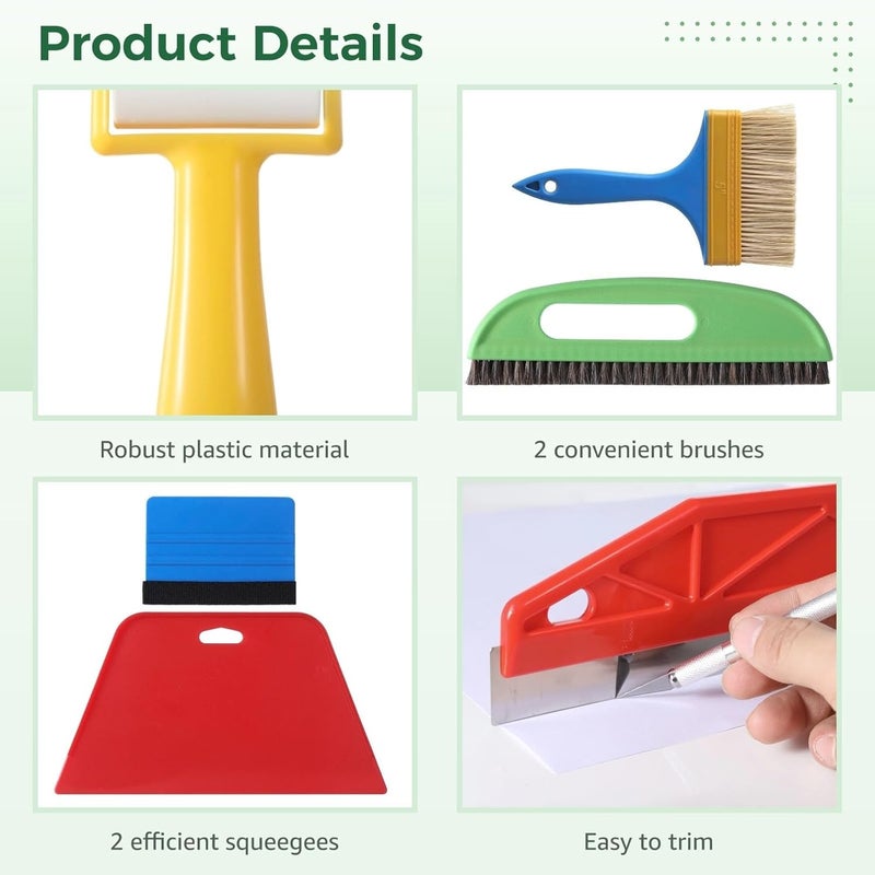 Vinyl & Wallpaper Installation Set – 13 Pcs with Seam Roller, Dual Squeegees, Utility Knife, Tape, and Brushes for Contact & Glass Film - Image 4