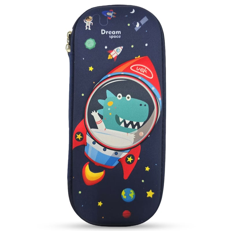 Cocobee Dino UFO Pencil Case With Internal Mesh Pocket, Sturdy Build, Zipper Closure – Boys, 3+ Years, Multicolor - Image 1