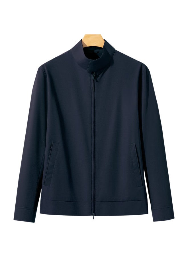 FIRS Harrington Stand-Collar Jacket For Men, Business Casual Commute Windproof Wrinkle-Resistant Coat, Navy Blue, 175/92A - Image 3