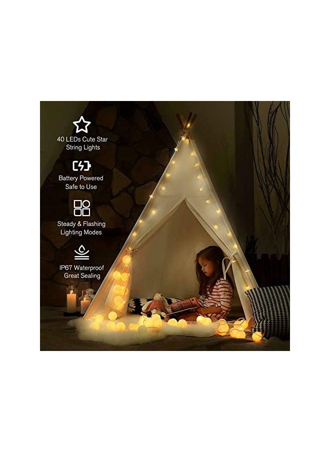 The Bros 40 LED Star String Lights 20 FT Fairy Christmas Lights Battery Operated for Indoor & Outdoor, Party, Wedding and Holiday Decorations Warm White  - Image 3