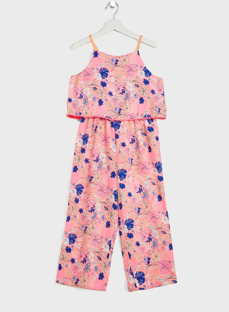 Nautinati Natilene Girls Pink Blue Printed Basic Jumpsuit
