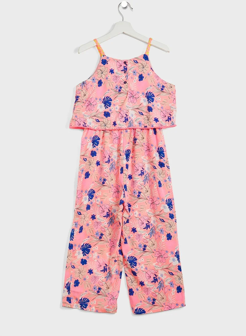 Nautinati Natilene Girls Pink Blue Printed Basic Jumpsuit