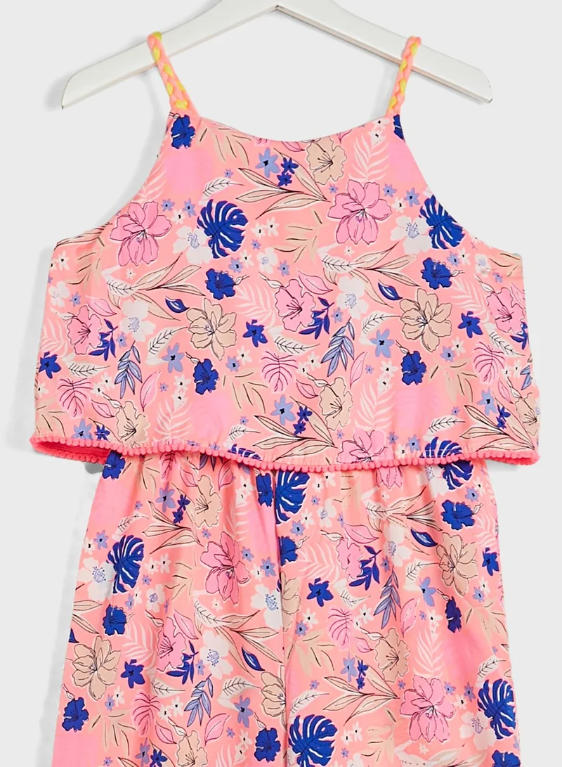 Nautinati Natilene Girls Pink Blue Printed Basic Jumpsuit