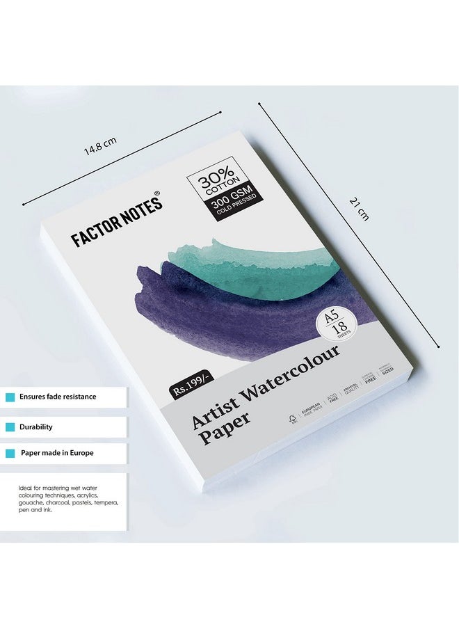 FACTOR NOTES FACTOR NOTES A5 Watercolour Sheet: 300 GSM|30% Cotton | 18 Sheets | Cold-Pressed|Acidfree, Watercolor  - Image 2