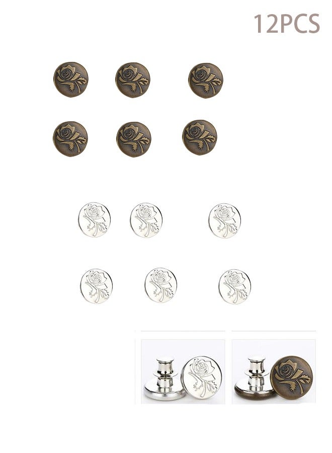 12 Sets Button Pins for Loose Jeans, No Sew and No Tools Instant Replacement Snap Tack Pant Button, Ceryvop Reusable and Adjustable Metal Pants Button Tightener  - Image 1