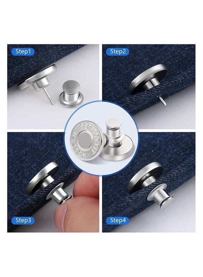 12 Sets Button Pins for Loose Jeans, No Sew and No Tools Instant Replacement Snap Tack Pant Button, Ceryvop Reusable and Adjustable Metal Pants Button Tightener  - Image 2