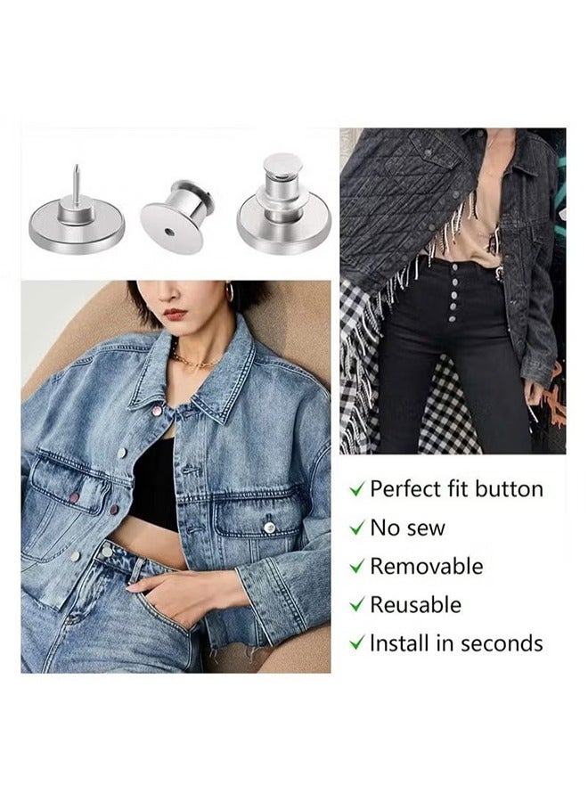 12 Sets Button Pins for Loose Jeans, No Sew and No Tools Instant Replacement Snap Tack Pant Button, Ceryvop Reusable and Adjustable Metal Pants Button Tightener  - Image 4