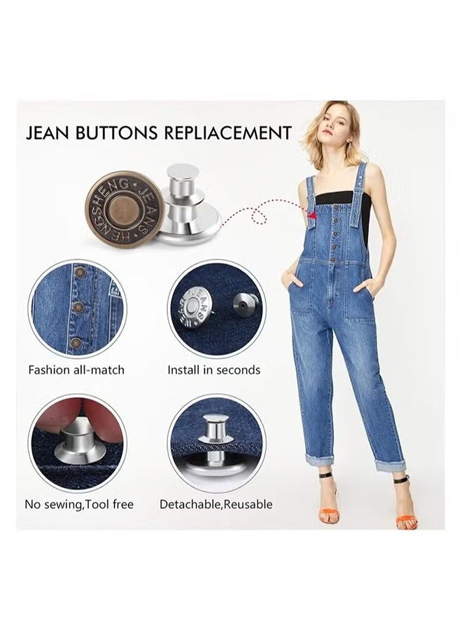 12 Sets Button Pins for Loose Jeans, No Sew and No Tools Instant Replacement Snap Tack Pant Button, Ceryvop Reusable and Adjustable Metal Pants Button Tightener  - Image 3