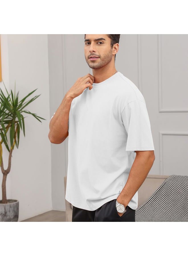 Opomelo Men's Fashion Loose Fit Crewneck Solid T-Shirt Athletic Lightweight Short Sleeve Gym Workout Tops, White, M - Image 2