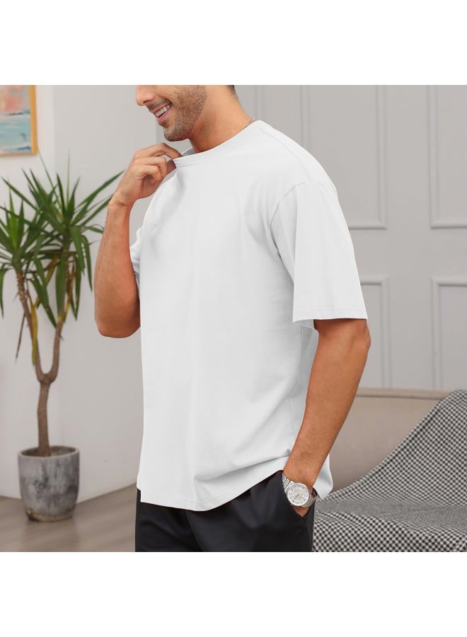 Opomelo Men's Fashion Loose Fit Crewneck Solid T-Shirt Athletic Lightweight Short Sleeve Gym Workout Tops, White, M - Image 3