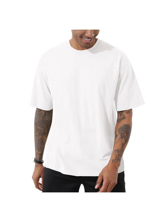 Opomelo Men's Fashion Loose Fit Crewneck Solid T-Shirt Athletic Lightweight Short Sleeve Gym Workout Tops, White, M - Image 1