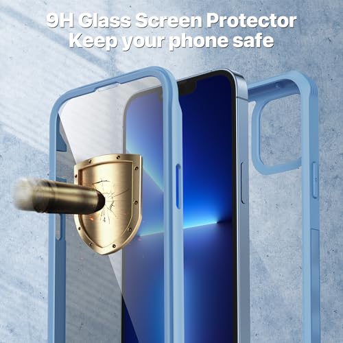CENHUFO for iPhone 13 Pro Max Case, Privacy Phone Cover with Built-in Anti Peep Tempered Glass Privacy Screen Protector and Camera Protective, Full Body Shockproof Spy Clear Double Bumper - Blue - Image 4