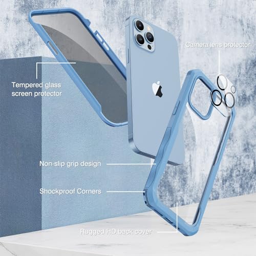 CENHUFO for iPhone 13 Pro Max Case, Privacy Phone Cover with Built-in Anti Peep Tempered Glass Privacy Screen Protector and Camera Protective, Full Body Shockproof Spy Clear Double Bumper - Blue - Image 3