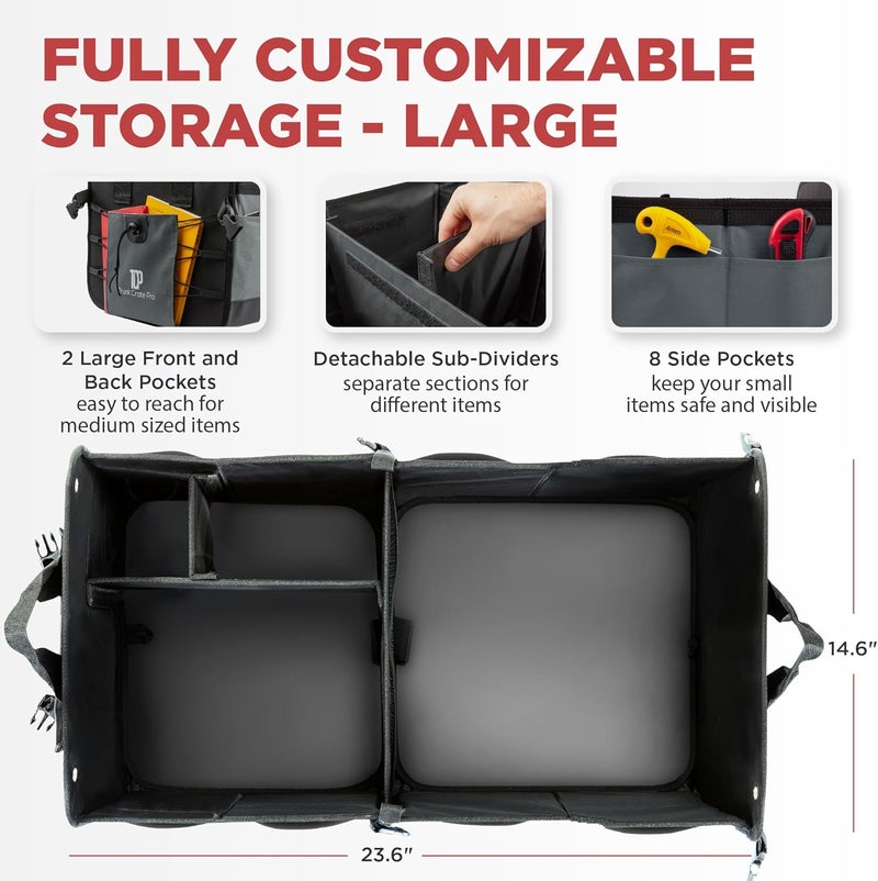 TRUNKCRATEPRO Multi Compartments Collapsible Portable Trunk Organizer for Car, Auto, SUV, Truck, Minivan New Version Charcoal. Gray - Image 2