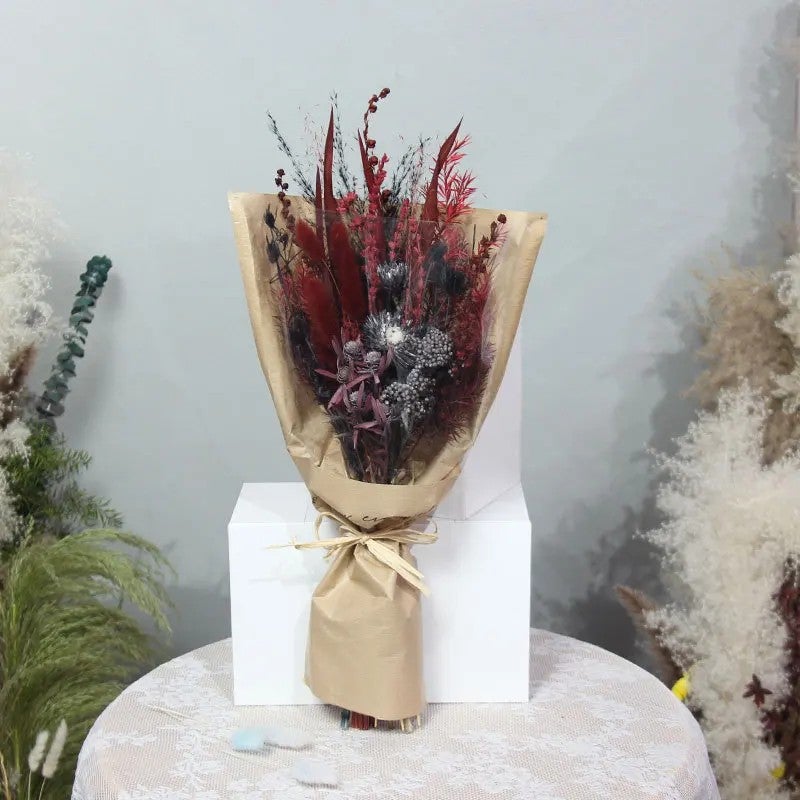 Bluejw TC Dried Flower Arrangement – Decorative Dry Flower Bouquet with Natural Dried Plants in Eco-Friendly Kraft Paper, Perfect Valentine’s Day Decoration - Image 1
