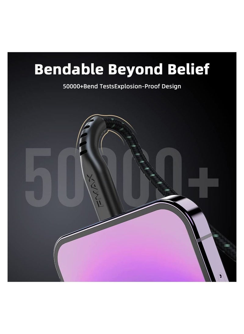 اف ماكس كيبل USB C الى لايتنينج [معتمد من ابل]، سلك شاحن سريع 30 واط من النوع C الى لايتنينج [مغطى بالنايلون] مع موصل 8 دبابيس متوافق مع ايفون 14/13/12 برو ماكس/11/XS/XR/X/8/SE/ايباد (اسود، 1.2 متر/4 قدم) - Image 2