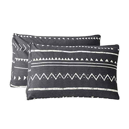 SUSYBAO 100% Cotton Pillowcases King Size Set of 2 Black Aztec Geometric Bed Pillow Covers Envelope Closure End Pillow Protectors Luxury Quality Soft Breathable Comfortable Easy Care, 20 in x 36 in - Image 1
