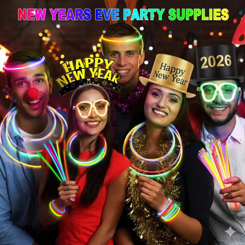 BUDI 467Pcs Glow Sticks New Years Eve Party Supplies Party Favors for Kids Adult Glow in the Dark 4th of July Accessories Neon Decors Necklaces Glowsticks Bulk 8 Colors 8" with Glasses Connectors - Image 2