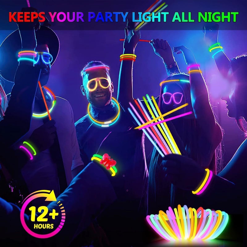 BUDI 467Pcs Glow Sticks New Years Eve Party Supplies Party Favors for Kids Adult Glow in the Dark 4th of July Accessories Neon Decors Necklaces Glowsticks Bulk 8 Colors 8" with Glasses Connectors - Image 4
