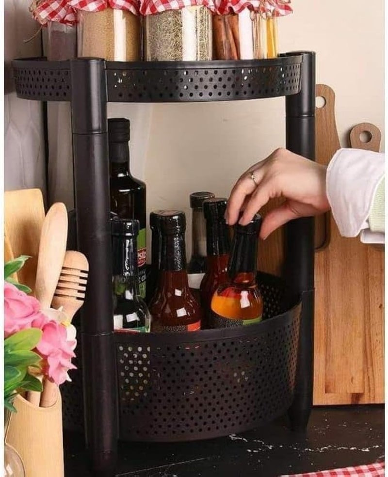 Round Trolley Kitchen Storage Cart with Fruit Vegetable Storage Baskets (Black - 2 Layer) - Image 1