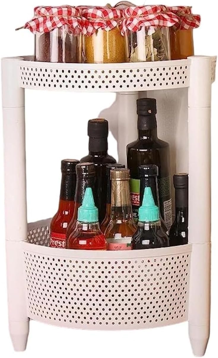 Round Trolley Kitchen Storage Cart with Fruit Vegetable Storage Baskets (Black - 2 Layer) - Image 2