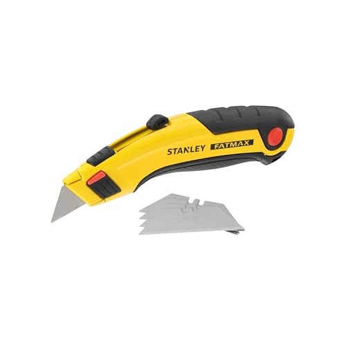 Stanley - FatMax STANLEY 0-10-778 FATMAX® RETRACTABLE Utility Knife With 5 Blades, Push-Button Blade Change For Quick,Tool-Free Blade Change, Contoured Handle With Soft Touch Panels, Interlocking Nose Design, Yellow - Image 1