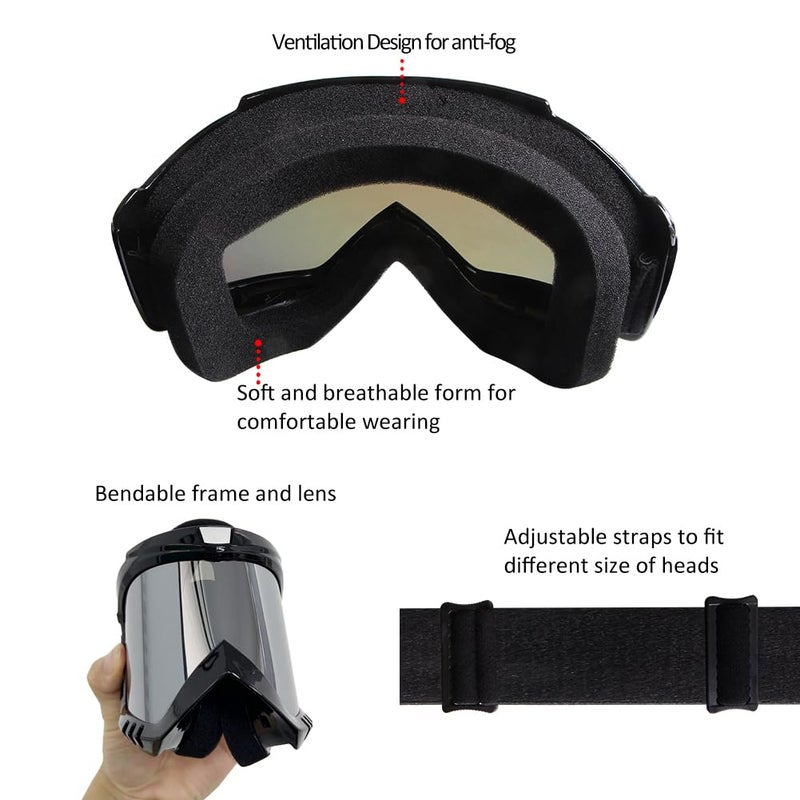 LMAVAG Professional Motorcycle Motocross Goggles 2-Pack Dirt Bike ATV Riding Racing Wide vision Glasses Anti-Fog Scratch Windproof Dustproof Goggles for Adult Youth Kids Clear Lens - Image 5