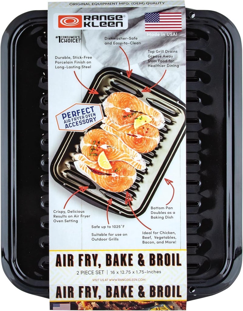 Range Kleen BP102X 2 Piece Heavy Duty Porcelain Air Fry, Bake and Broil Pan - Image 1