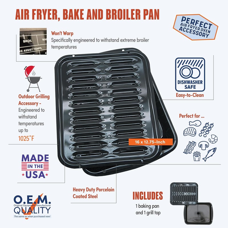 Range Kleen BP102X 2 Piece Heavy Duty Porcelain Air Fry, Bake and Broil Pan - Image 2