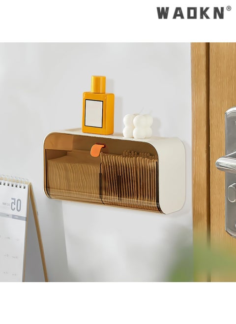 Wall-mounted light luxury transparent storage box with free division, multi-purpose for sanitary napkins and cosmetics, equipped with a convenient open-and-close lid（brown）
