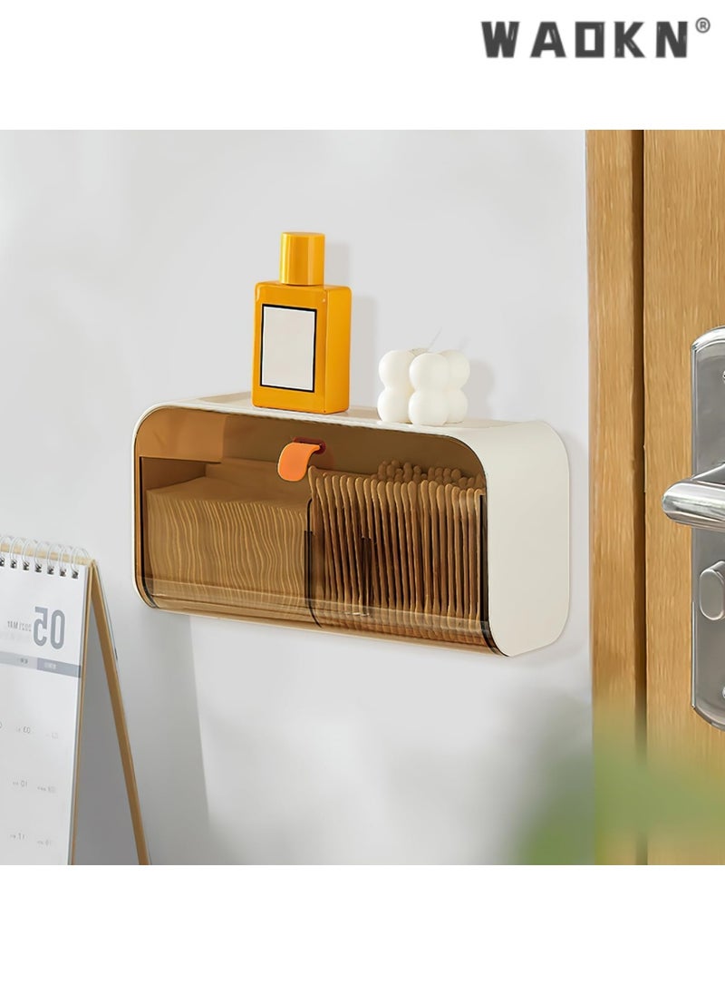 Wall-mounted light luxury transparent storage box with free division, multi-purpose for sanitary napkins and cosmetics, equipped with a convenient open-and-close lid（brown）