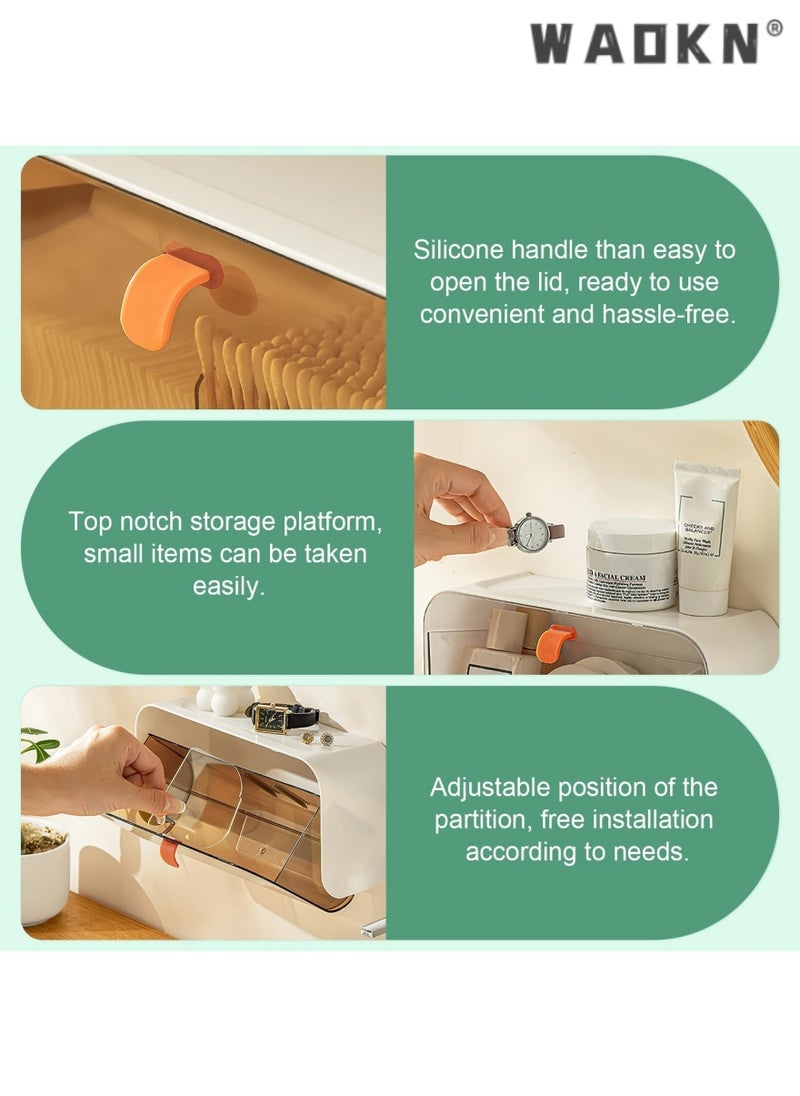 Wall-mounted light luxury transparent storage box with free division, multi-purpose for sanitary napkins and cosmetics, equipped with a convenient open-and-close lid（brown）