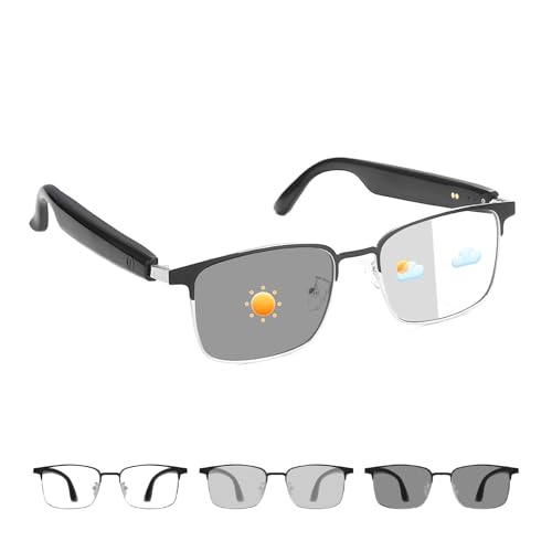 Tulbeys Smart Glasses for Men Women, Bluetooth Glasses with Photochromic Lenses, Open Ear Design, Build-in Mic Speakers, Hands-Free Audio Glasses for Music Call, Ideal for Working Relaxing - Silver - Image 1