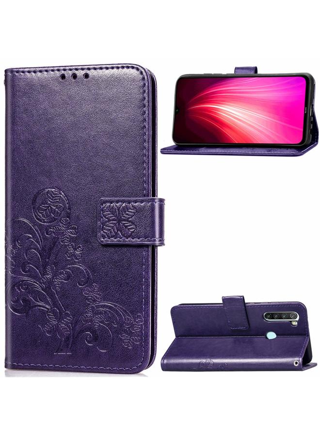 Case For Xiaomi Redmi Note 8T Four-leaf Clasp Embossed Buckle Mobile Phone Protection Leather Case with Lanyard & Card Slot & Wallet & Bracket Function